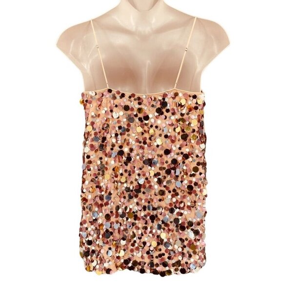 Lovers & Friends Chloe Mini Dress Girls Night Size L Sequin Rose Gold Disco - Picture 2 of 15